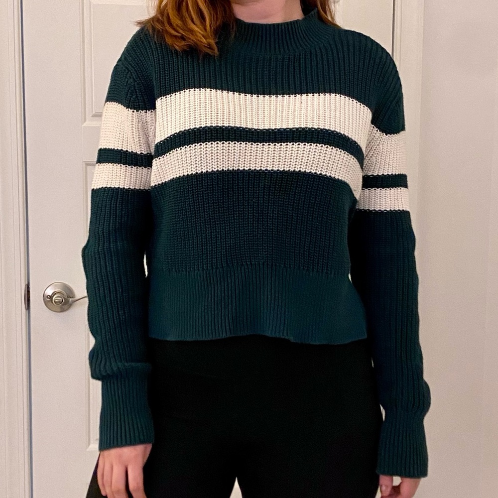 Green Lottie Moss Cropped Knit Sweater